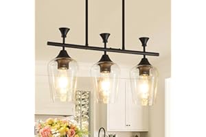 UNICOZOHOME 21.2" Dining Room Light Fixture/Chandelier Over Table, 3-Light Matte Black Kitchen Island Lighting with Clear Glass Shade, Modern Hanging Pendant Lights Fixture for Kitchen Island, Dining Room, Bar
