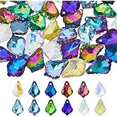 Hobbspring 48pcs Teardrop Crystal Glass Beads 12 Colors AB Color Electroplated Drop Spacer Loose Beads Czech Faceted Crystal Chandelier Pendant Drop Beads for Jewelry Necklace Earrings Making