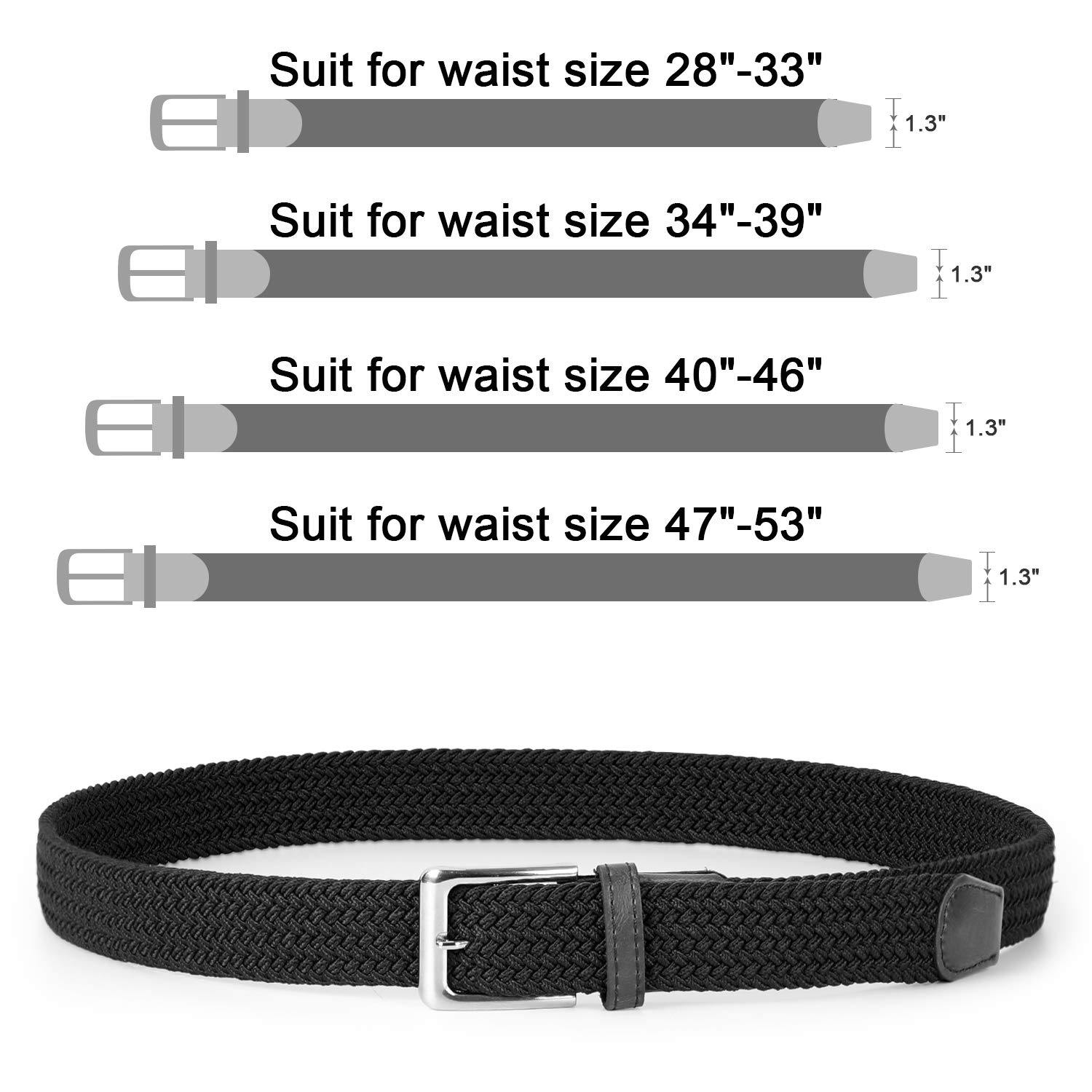 Braided Canvas Woven Elastic Stretch Belts with Pin Buckle for Men/Women/Junior 1.18 Wide By JASGOOD