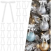 24 Pcs White Velvet Bows for Christmas Tree Velvet Ribbon Bows Christmas Tree Decorations Pre-Tied Vintage Xmas Bow for Wreaths Xmas Ornaments for Trees Home Wedding Birthday Party 3/8" Wide, 5 x 7