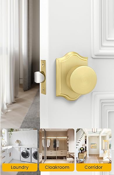 GOLDENWARM GOLD PASSAGE DOOR KNOBS, ZINC-ALLOY HEAVY DUTY CLOSET DOOR KNOBS, BRUSHED GOLD DOOR KNOB FOR HALLWAYS CLOSETS (6 PACK)