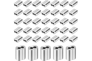 Bykonh 3/16" (50 PCS) Aluminum Wire Rope Sleeves, Crimping Loop Sleeve for 5mm Diameter Cable and Wire Rope, Double Barrel Crimp Sleeves Cable Ferrule for DIY, Fishing, Home & Crafts