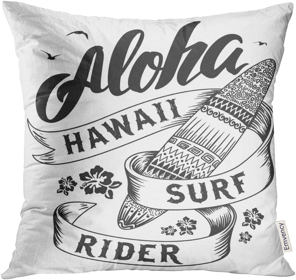 VANMI Throw Pillow Cover American Aloha with Surfboard Badge Beach Decorative Pillow Case Home Decor Square 20x20 Inches Pillowcase