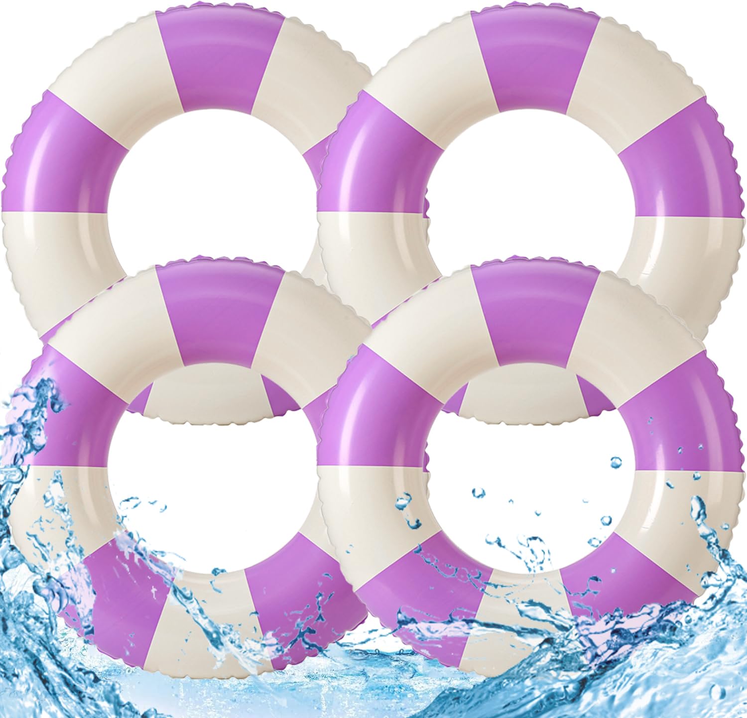 Photo 1 of 4PCS Floats for Adults Rings Striped Pool Float Large Swim Ring for Adults,30 Inch Classic Striped Teens Adult Inner Tubes Summer Beach Bachelorette Party (Purple Striped)