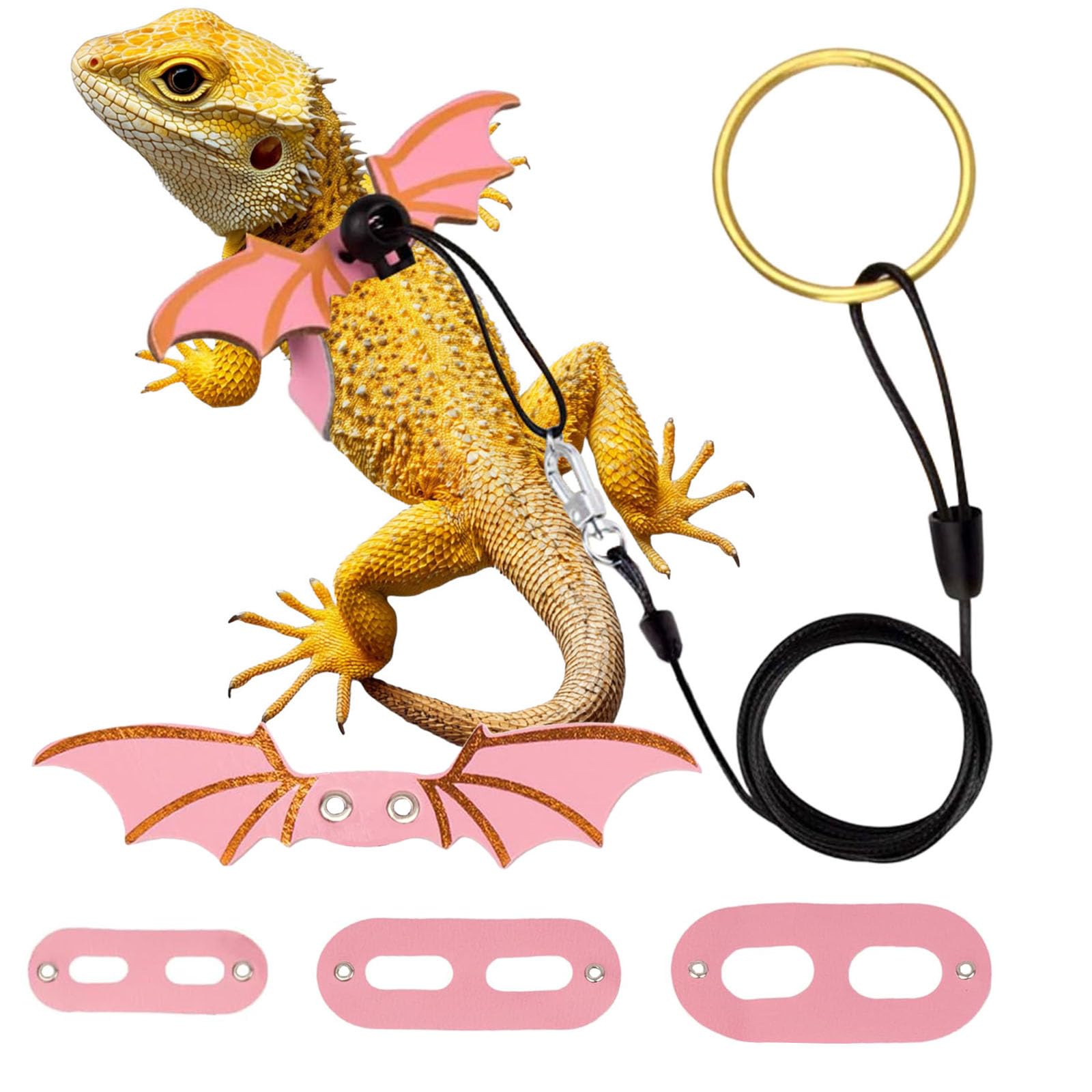 Photo 1 of Lizard Harness and Leash-3 Size Pack Bearded Dragon Leather Dinosaur Wing Harness Reptile Leash Set for Safety Walking Costume Indoor Outdoor