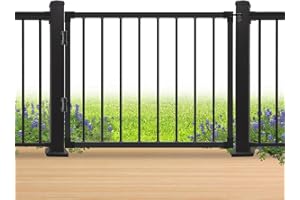 SUNCRAFTS Black Heavy Duty Steel Anti-Rust Deck Fence Gate with Adjustable Width (Up to 48"), 32‘’H Gate for 36''-40''H Deck, Easy Installation Metal Gate for Residential, Yard, Patio & Entry Way (No Hinges)
