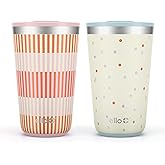 Ello 2 Pack 16oz Stainless Steel Stacking Cups with Easy Press Lids | Pint Size Reusable Tumblers for Parties, Home, Camping, Outdoor | Keeps Cold for 16 Hours, Dishwasher Safe | Stripes & Dots