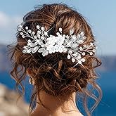 Unsutuo Flower Wedding Hair Combs Bridal Rhinestone Headpiece Silver Pearl Hair Accessories for Women and Girls
