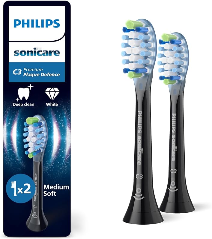 Sonicare C3 Premium Plaque Defense, Original Ersatzbürstenköpfe, Schwarz, 2er-Pack, HX9042/88