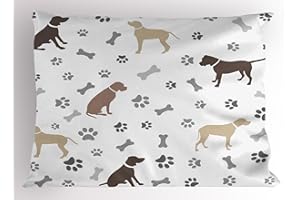 Ambesonne Dog Lover Pillow Sham, Paw Print Bones and Dog Silhouettes American Foxhound Breed Playful Pattern, Decorative Standard Size Printed Pillowcase, 26" X 20", Umber Beige