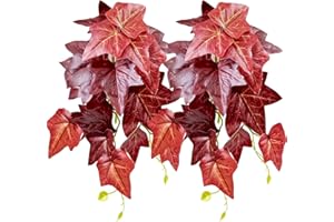 Woyrise 2 Pack Reptile Plants for Terrarium, Amphibian Habitat Decor Artificial Hanging Plants with Suction Cup for Gecko Lizard Snake Chamelon - Fake Red Ivy