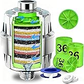 36-Stage Shower Head Filter With Vitamin C E for Hard Water - 3 Replaceable Cartridges, High Output Water Filter for Removing Chlorine and Fluoride, Polished Chrome