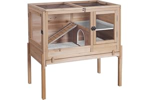 GUTINNEEN Guinea Pig Cages with Anti Chewing Sturdy Plastic Floor and Cool Zinc Plate, Indoor Rabbit Hutch with Hideout and PVC Platform, Elevated Legs Hamster Cage 36.6" L (Nature)