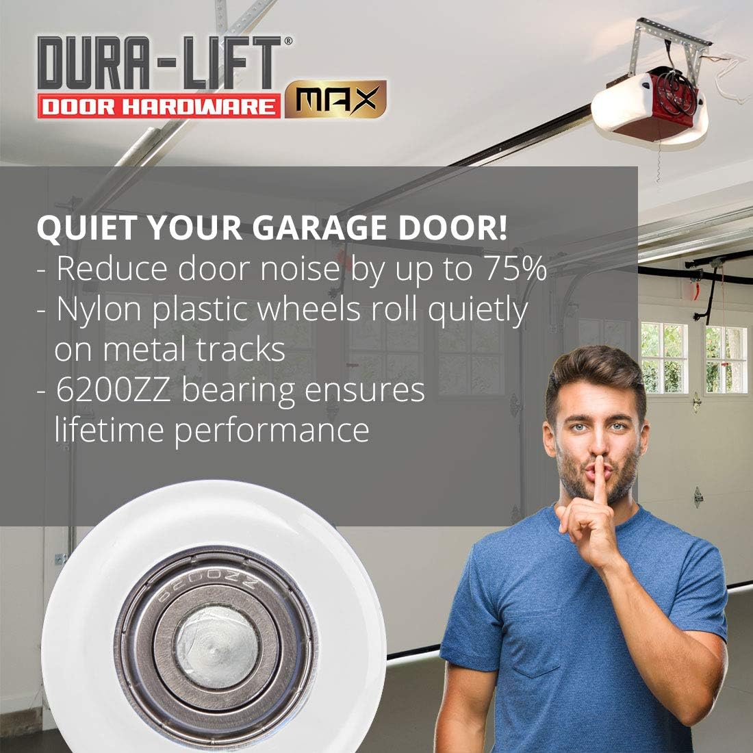 DURA-LIFT Ultra-Life MAX 2" Sealed 6200ZZ Bearing Nylon Garage Door Roller, 4" Stem, Pack of 10: Home Improvement
