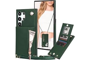 CCSmall Crossbody Wallet Case for Samsung Galaxy S25 Ultra with Card Holder, RFID-Blocking Phone Case with Zipper Purse Shoulder Strap Lanyard Flip Cover for Samsung S25 Ultra ZP Green
