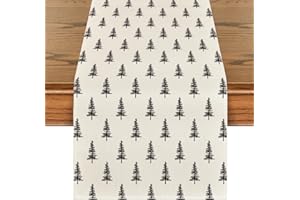 Artoid Mode Beige Xmas Tree Christmas Table Runner, Seasonal Winter Kitchen Dining Table Decoration for Home Party Decor 13x72 Inch