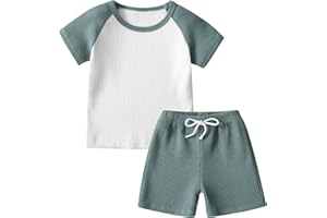 2Pcs Toddler Infant Baby Boys Summer Clothes Short Sleeve Contrast Color T-Shirt Drawstring Shorts Pants Outfits Set