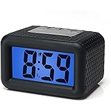 Plumeet Digital Alarm Clock with Snooze and Nightlight, Large LCD Display Travel Alarm Clocks, Ascending Sound Alarm and Handheld Sized, Good for Kids (Black)