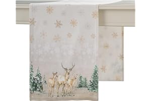 Maison d' Hermine Table Runner 100% Cotton Double Layer Table Runners 108 inches Long for Thanksgiving Christmas Decorations Home Kitchen Dining Party Wedding (Deer in The Woods, 14.5" x 108")