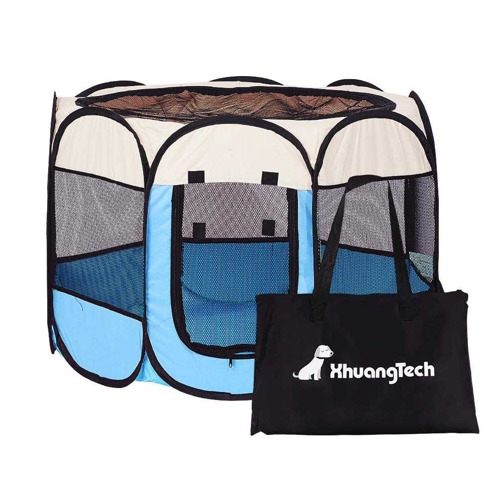 XianghuangTechnology Soft Fabric Portable Foldable Pet Dog Cat Puppy Playpen, Indoor/Outdoor use Pet Kennel Cage D31 x H23 (Light Blue)