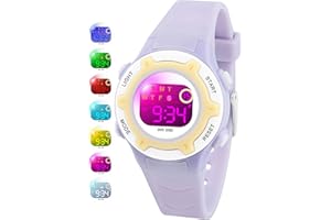 DTKID Digital Kids Watch 30 M Waterproof, 7 Color Lights Time Teaching Watch Easy to Read for Girls Boy 5-16