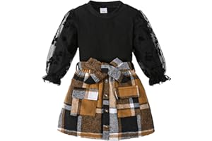 ADXSUN Girl Fall Outfits Long Sleeve Cute T-Shirt Tops+Plaid Skirts Set Winter Clothes 2-9T
