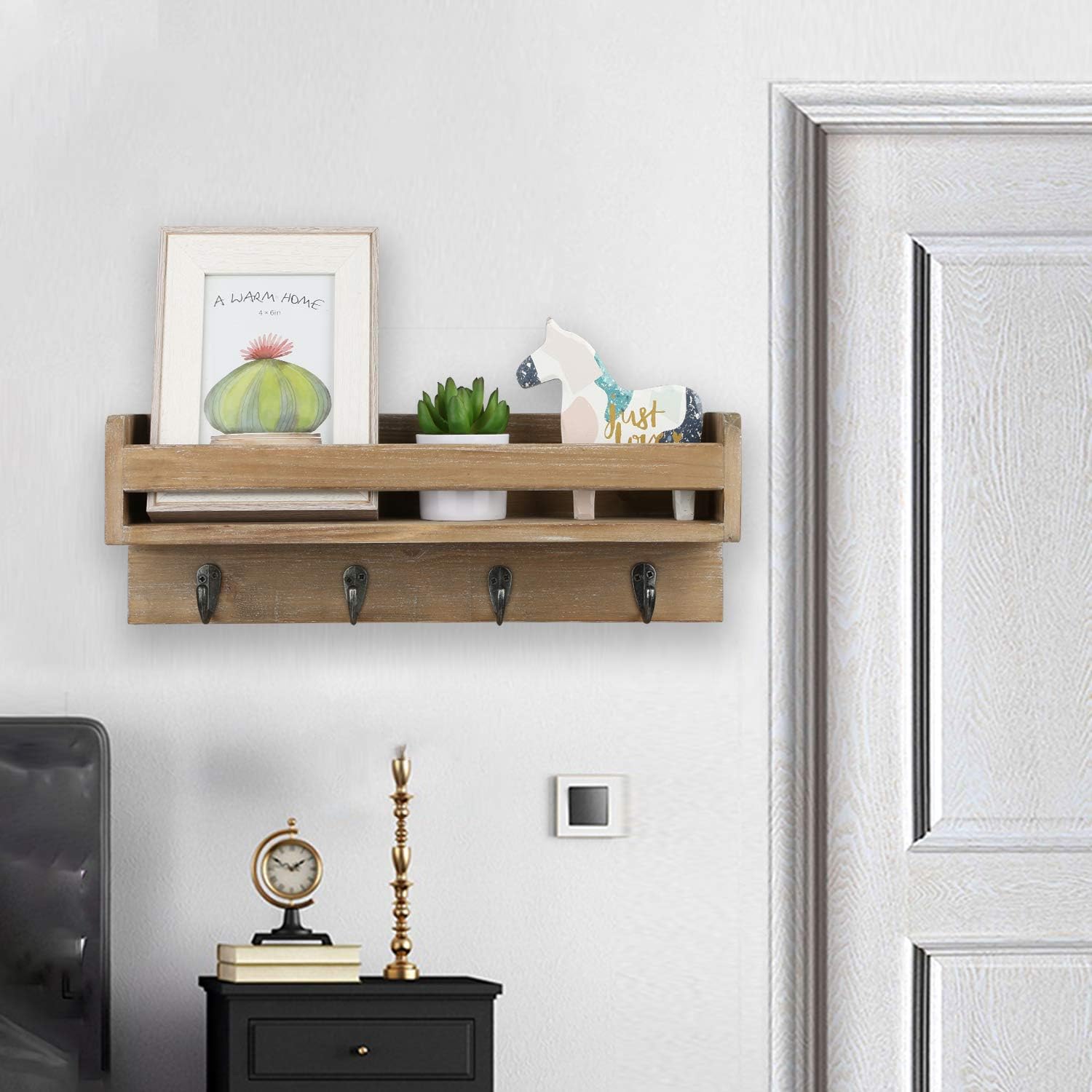 Halcent Perchero Pared Estantería Flotante Madera Perchas de Pared