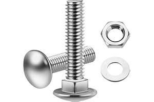Mywish (8 Sets) 1/2-13 x 2 Carriage Bolts Screws Round Head Square Neck and Hex Nuts & Flat Washers, Full Threaded 304 Stainless Steel Bright Finish 1/2 Bolts