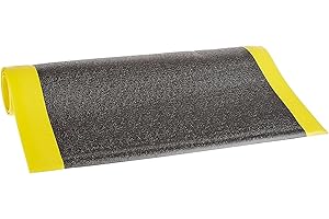 Bertech Anti Fatigue Floor Mat (Made in USA), 3 Feet Wide x 5 Feet Long x 3/8 Inches Thick, Textured Pattern Top, Black with Yellow Border, Bevelled on All Four Sides, RoHS and REACH Compliant