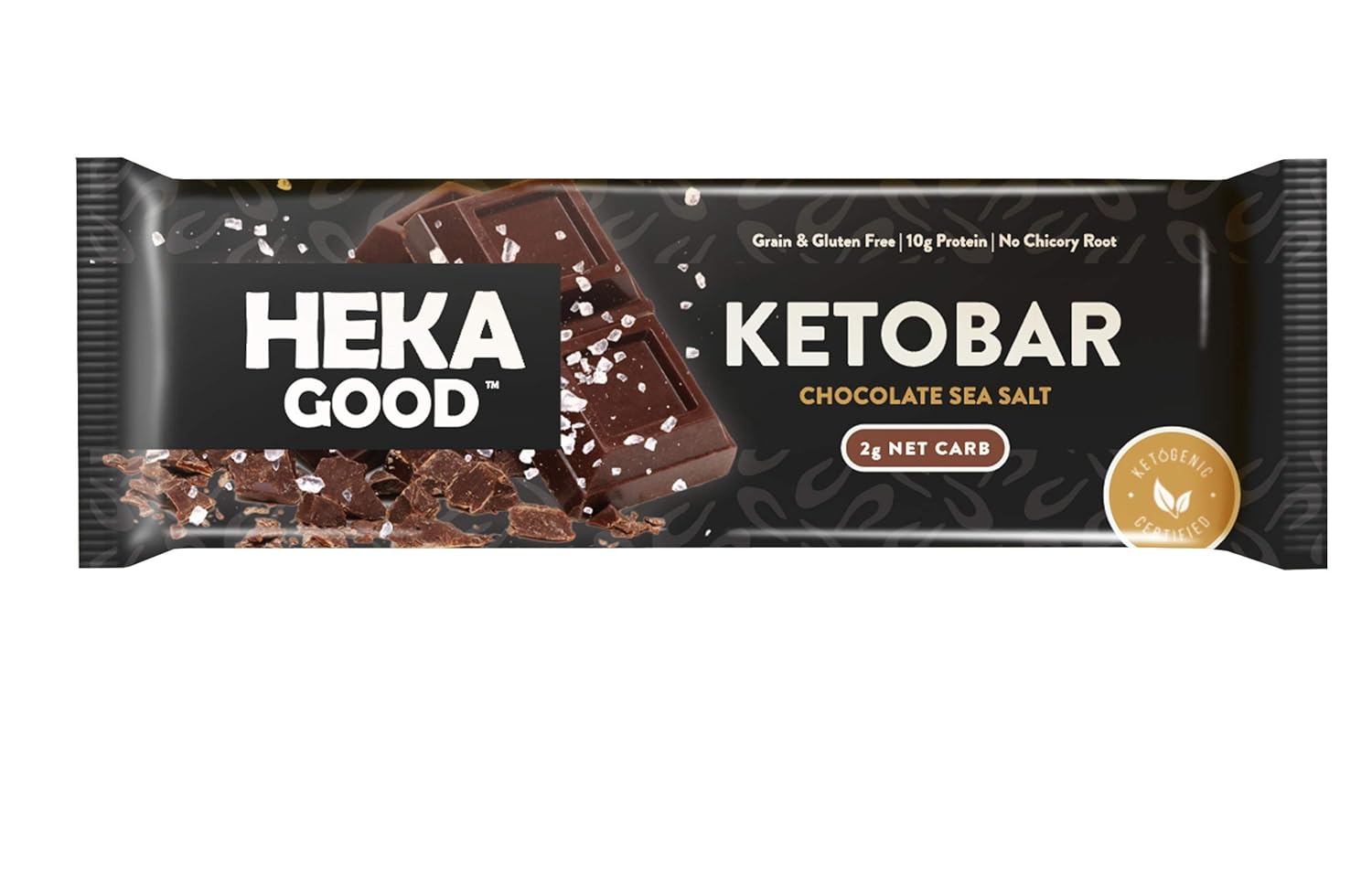 Heka Good Foods Low Carb Keto Bars, Chocolate Sea Salt, 2g Net Carb, 10g Protein, No Sugar Added, Grain & Gluten Free, 12 Count