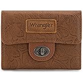 Montana West X Wrangler Small Brown Wallets for Women Ladies Female Trifold Compact Money Organizers Mini Wallet with Zipper Coin Pocket