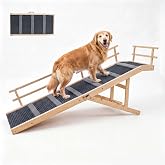 Luciphia Wooden Dog Ramp for High Bed 65.7" Extra Long Solid Wood Pet Ramp with Non-Slip Mat &amp; Safety Side Rails 5-Level Height Adjustable up to 220lbs Perfect for Small Large Injured Senior Dogs