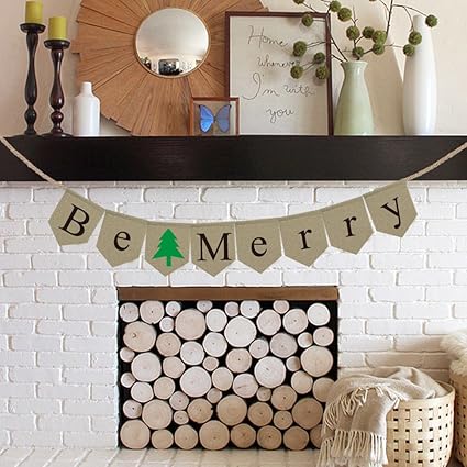 Amazon Com Be Merry Christmas Banner Burlap Rustic Christmas