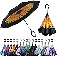 Wxjiahetai Inverted Reverse Umbrella with C-shaped Handle Windproof Upside Down Umbrellas for Rain Double Layer Hands Free Umbrella for Women and Men
