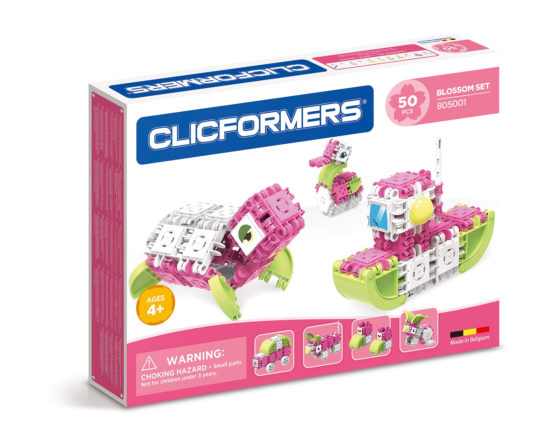 Clicformers Construction Toy for Children from 3 Years, Creative Learning Toy in 50 Piece Set, Building Blocks for Girls and Boys, Montessori Stem Toy with 3-in-1 Flowers Set,
