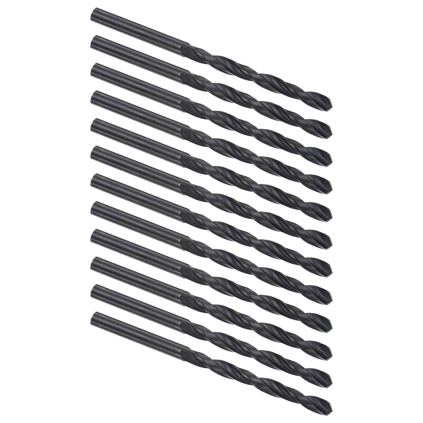 Kozelo 12PCS Twist Drill Bit - [5mm/0.2"] High-Speed Steel Round Shank Jobber Bit Set Black for Metal Wood Plastic Steel Use, 55mm / 2.17" Blade Length