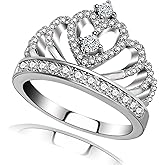 Princess Queen Crown Rings for Women Eternity Heart-Shaped Promise Ring Zircon Jewelry