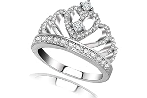 CCBFY Princess Queen Crown Rings for Women Eternity Heart-Shaped Promise Ring Zircon Jewelry