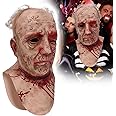 ZPQMNB Realistic Old Man Mask with Hair Horror Zombie Head Latex Mask with Bloody Scars Creepy Costume Prop Halloween Party