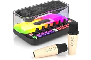 FACMOGU SY11 Portable Live Streaming Sound Card Mixer, Mini Bluetooth Karaoke Machine w/ 2 Wireless Microphone, RGB Lights & Voice Change Sound Effects, Easy Set up Bluetooth Audio Podcast Equipment for PS5