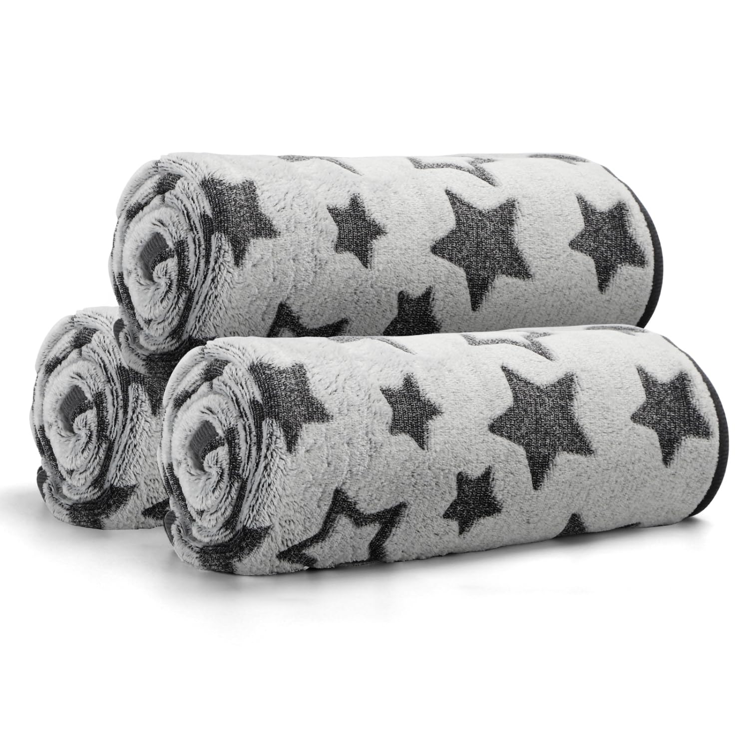 Nobleza Dog Blanket, 3 Pack 100x80cm Soft Fluffy Fleece Warm Cat Dog Blankets Washable, Pet Blankets for Medium Dogs Indoor Cats, Premium Flannel Star Prints Puppy Kitten Throw Grey