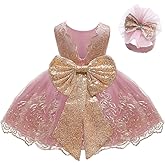 LZH Baby Girls Ruffle Lace Backless with Headwear,Bowknot Flower Dresses Pageant Party Wedding Baby Girl Christmas Dress