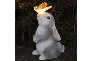 AFINETH Garden Outdoor decor, Rabbit Statues with Solar Butterfly Light, Resin Garden Statues, Outsides Decorations for Patio, Balcony, Yard, Porch, Lawn, Gifts for Bunny Lovers Gardeners (Warm White)