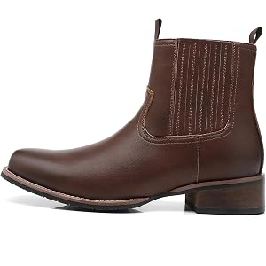 ZAENODIR Men's Western Boots, Square Toe Mid Calf Cowboy Boots, Plain Toe Panel Polyurethane Slip On Cowboy Work Boots, Stand