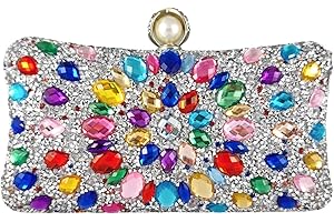 Boutique De FGG Pearl Clasp Crystal Clutch Purses for Women's Evening Handbags Wedding Party Rhinestone Bag