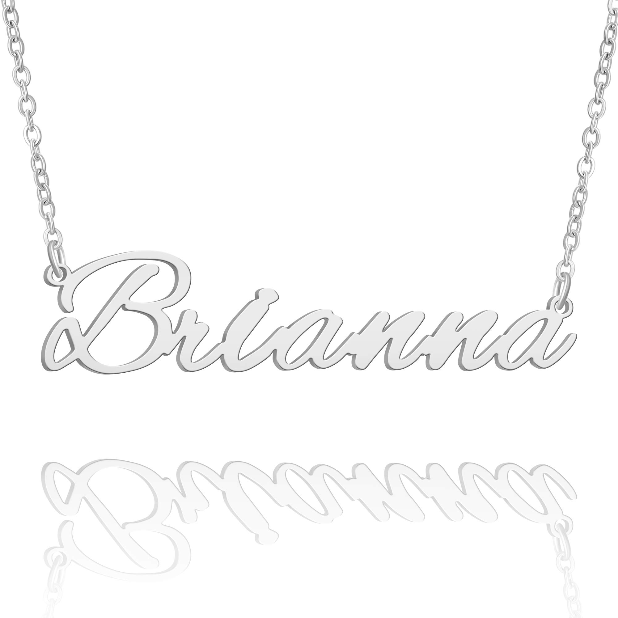 BUREI Women Name Necklace Personalized Silver Name Necklace Nameplate Pendant Jewelry Gift for Brianna