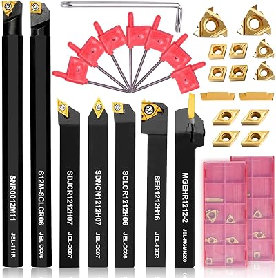 Donken Carbide Lathe Turning Tool Set 12mm Shank 7Pcs with 2 Inserts