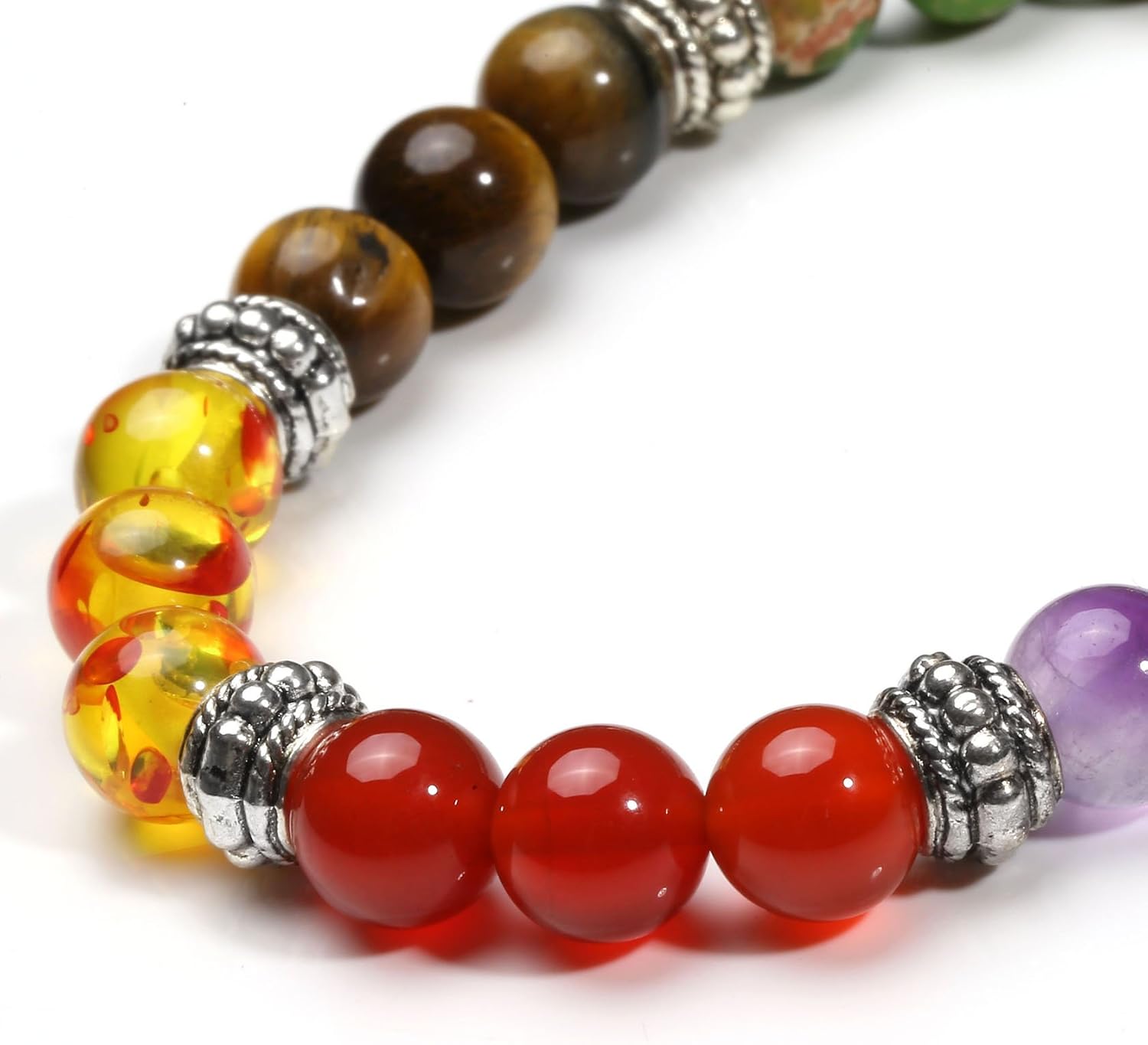 MILAKOO 2 Pcs 10MM Beads Yoga Reiki Healing Bracelet 7 Chakra Beads Hollow Heart Charm Wristband, A: 7 Chakra & Heart, 7.5 inches - Image 4