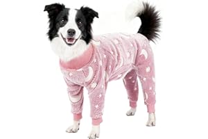 GabeFish Cozy Plush Dog Pjs, Fleece Pajamas for Dogs, Soft Long Sleeve, Four Legs Cute Onesie for Pets Pink Medium
