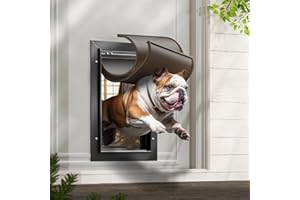 VOSOIR All Aluminum Dog Door for Exterior Door, Medium Doggy Door, Heavy Duty Pet Door, Double Magnetic Flaps, Thermal Tnsulation, Energy Efficient, Sliding Lock Panel (Pets Up to 45Lb)